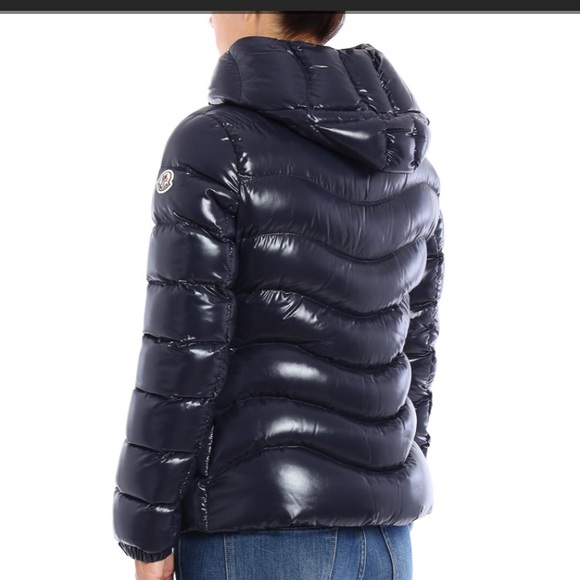 moncler anthia water resistant shiny nylon hooded down puffer jacket